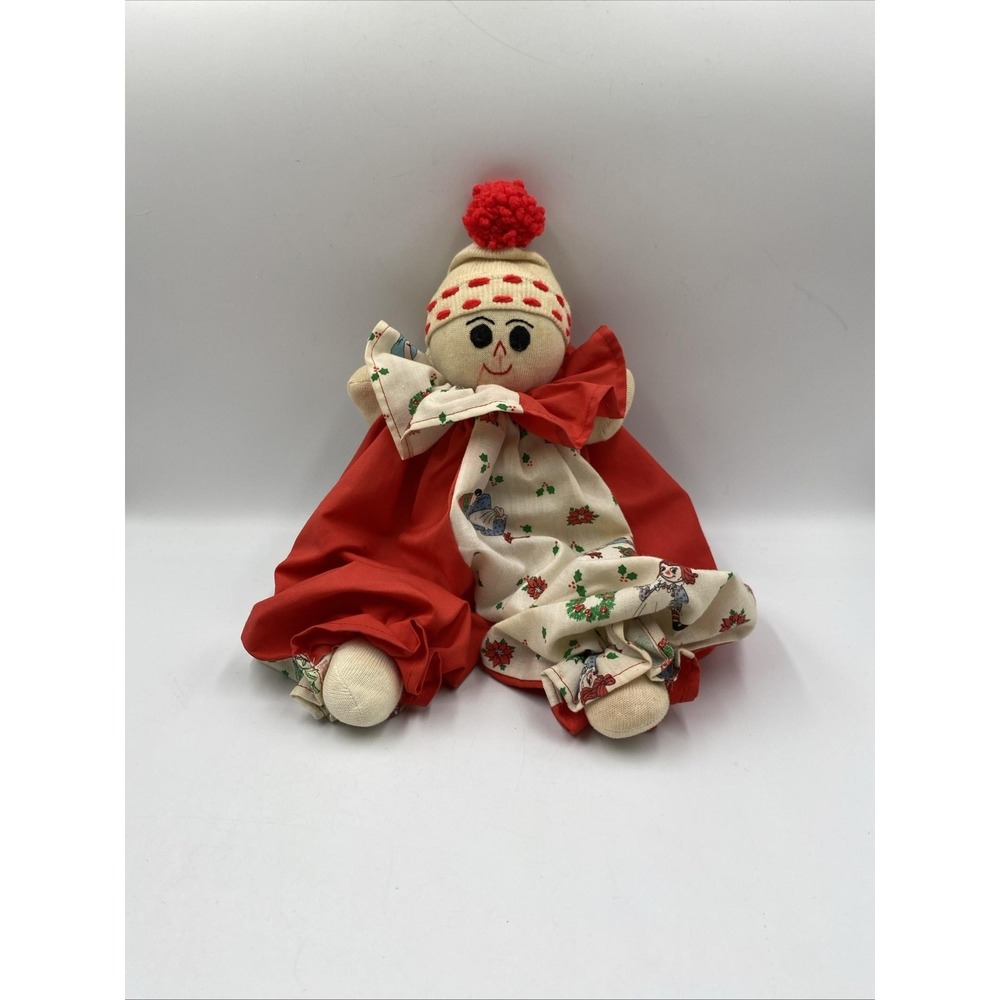 Handmade Rag Doll Lovey Cloth Doll Christmas Holiday Raggedy Ann Andy‎ Print Red